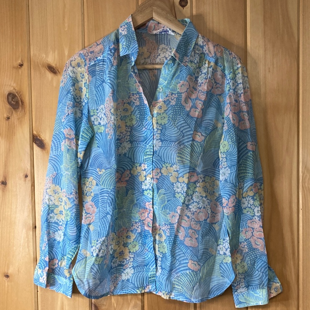 Vintage 70s sheer floral blouse